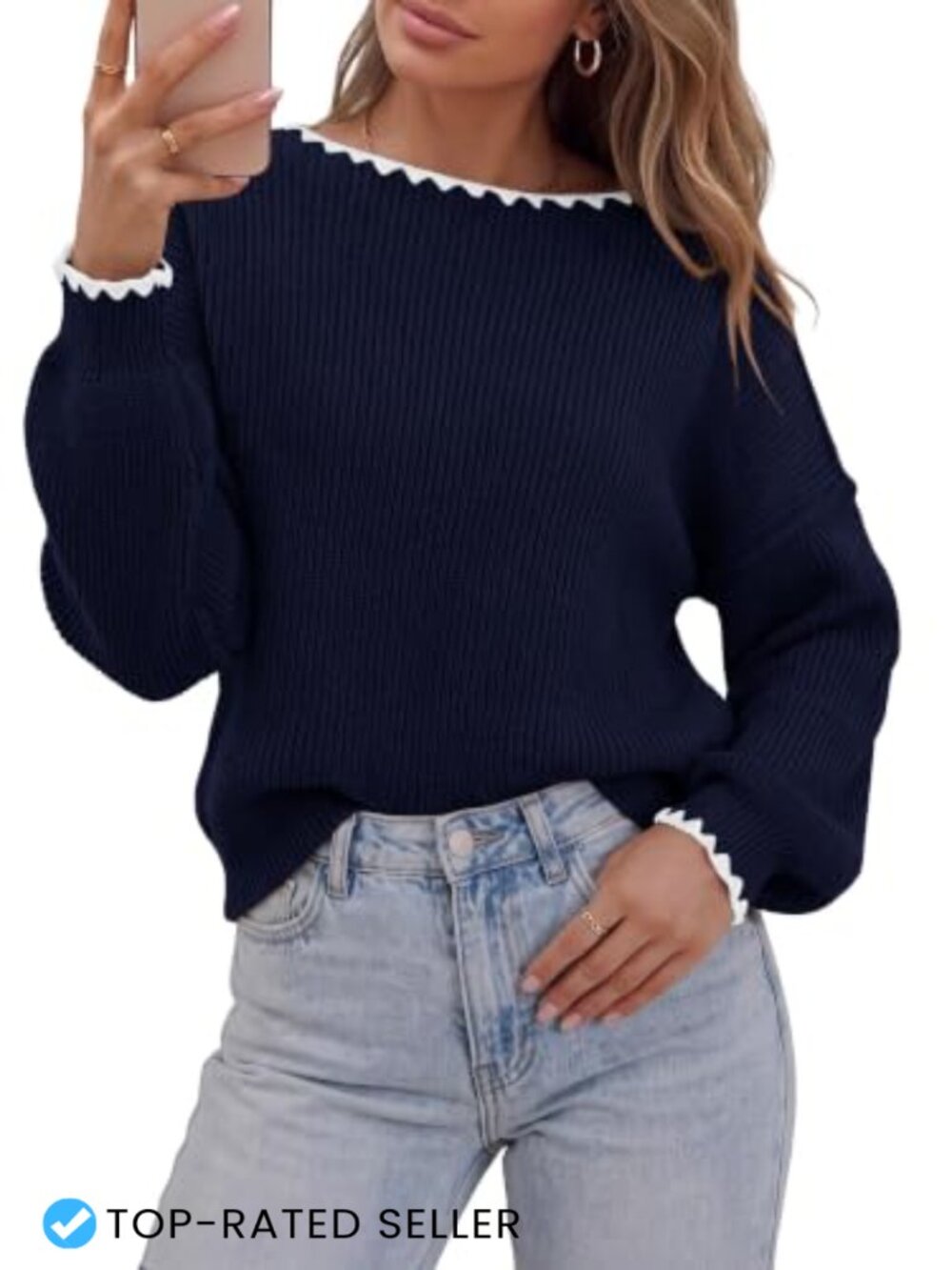 Women's Ribbed Knit Long Sleeve Oversized Sweater Crew Neck Pullover
